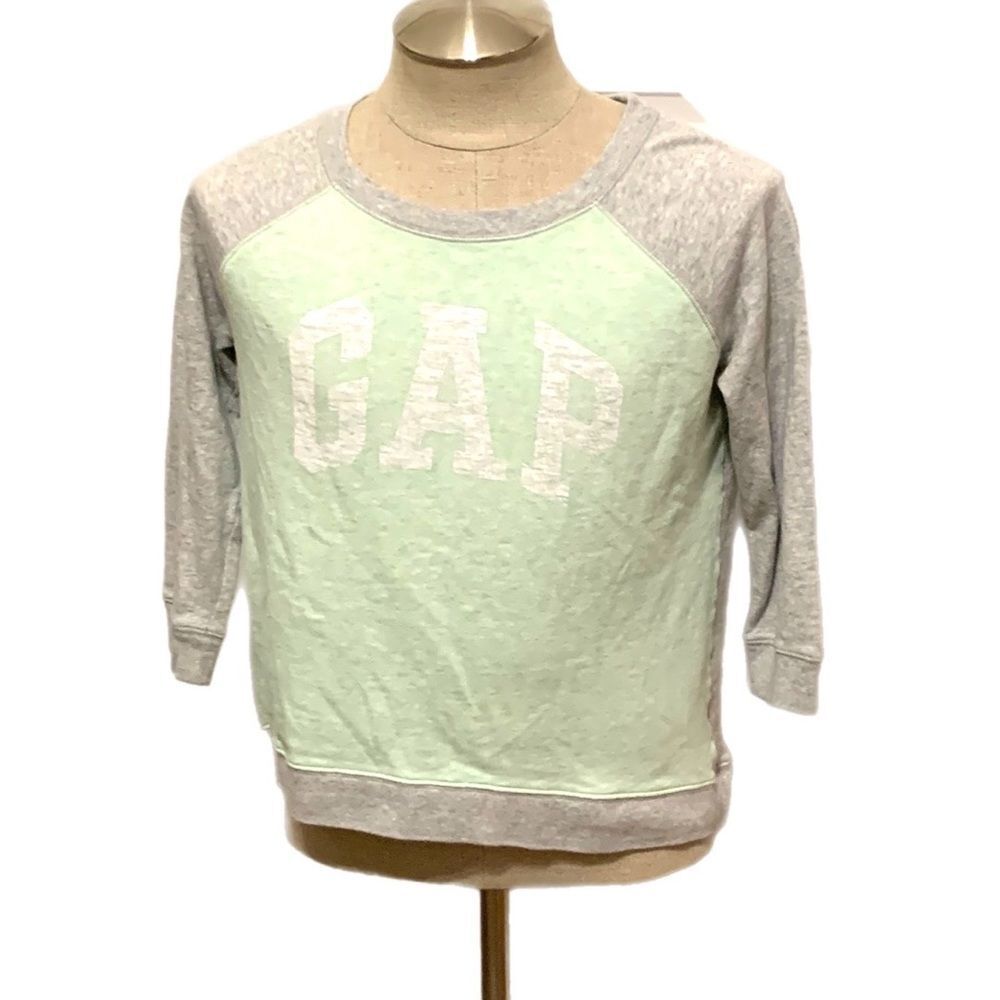 Gap Mint Green Heather Grey Women’s Crewneck Drop tail Sweatshirt 3/4 Sleeve S